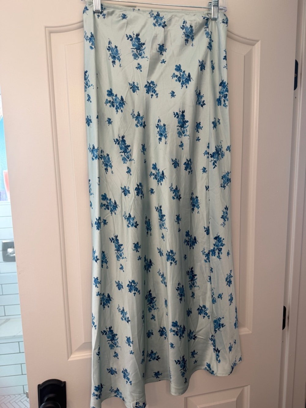 Reformation Pale Blue Maxi Skirt with Blue Floral Print